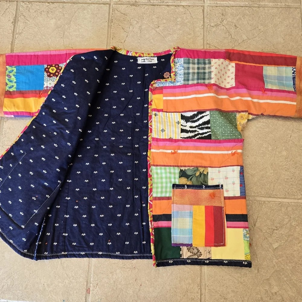 Upcycled Vtg Quilt Blanket Flirty Jacket S-M Open Front Dont Throw It Out - Picture 6 of 7